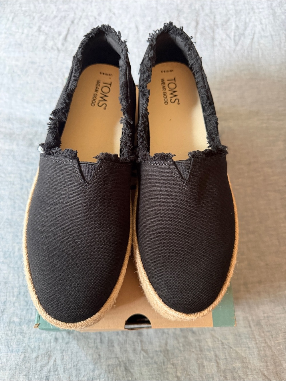 TOMS Women’s Black Canvas Frayed Slip-On Espadrilles